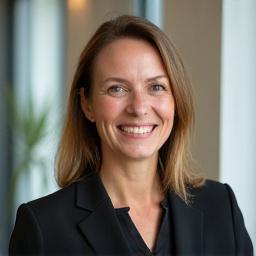 Portrett av Solveig Nordstrøm, en smilende kvinne i et moderne kontormiljø