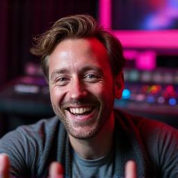 Portrett av Sven Øystein, en ung, entusiastisk mann foran et miksebord